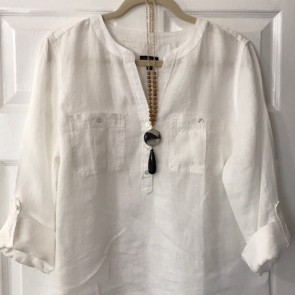 Talbots Tops - Talbots White Linen Camp Shirt